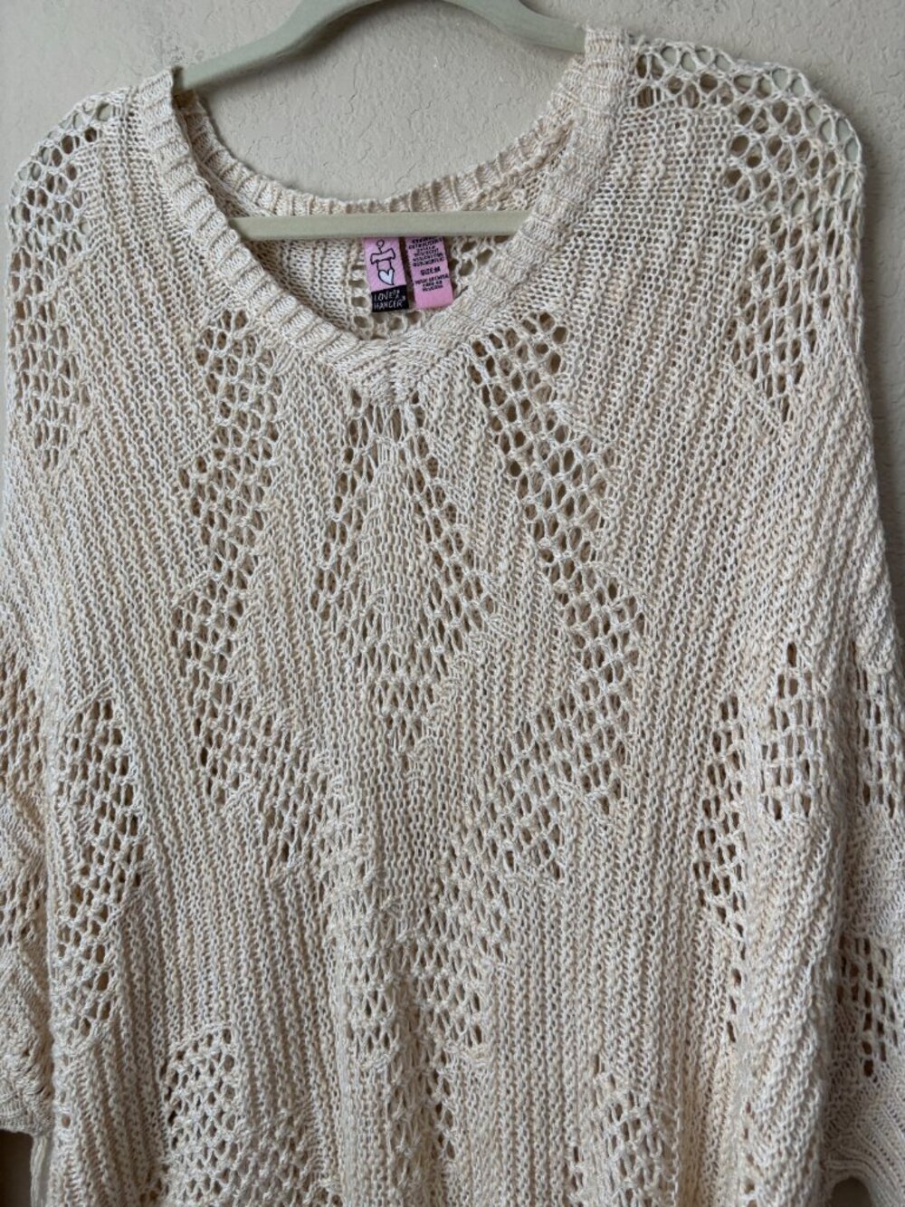 Boho Loose Knit Crochet Fringe Trim Festival Poncho Sweater Top - Picture 5 of 8